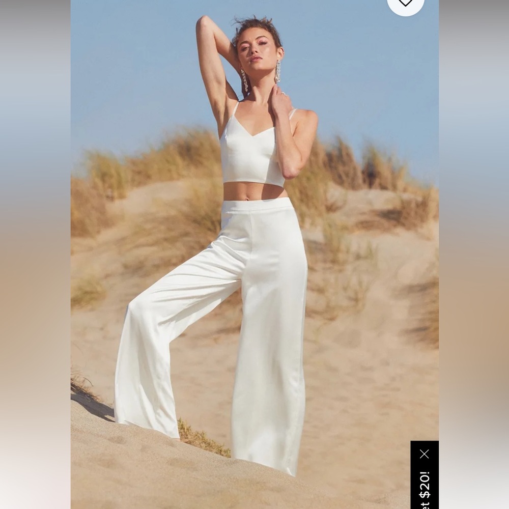 Lulus - Let's Make A Toast White Satin Two-Piece Jumpsuit